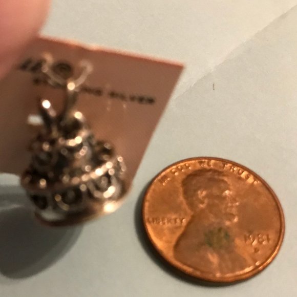 Sterling Silver Leaf Birthday Cake Charm - Picture 6 of 7